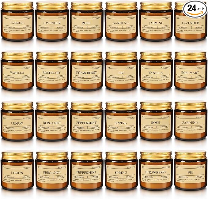 Scented Candle Set 24 Pack (3.05oz Each) - Aromatherapy Candles with Essential Oils, Smokeless Soy Wax Candles in 12 Scents, Gift for Women/Mom, Valentine/Mother's Day/Christmas/Birthday