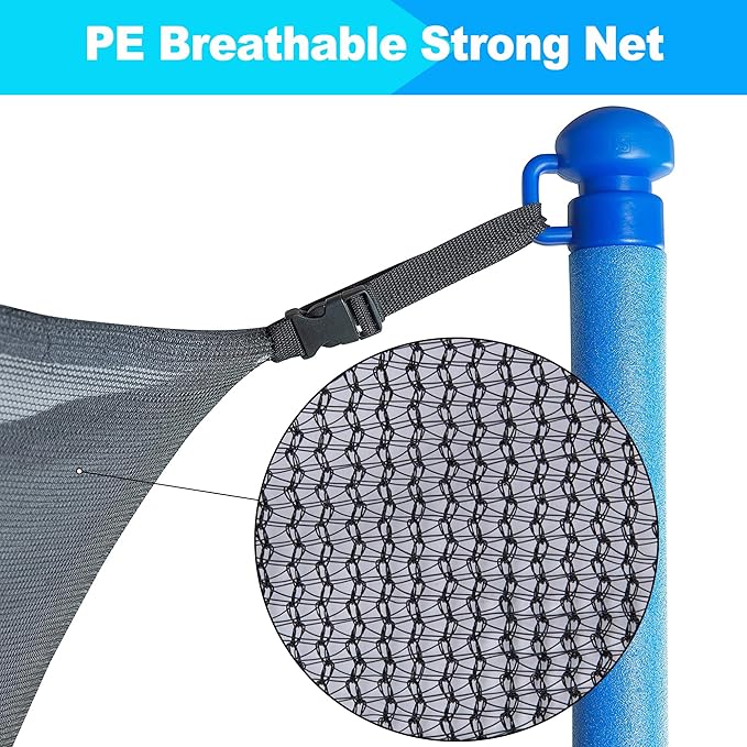 SPORTYOUTH Trampoline Net Replacement, 12ft 13ft 14ft 15ft Round Frame Trampoline Safety Enclosure Netting with Adjustable Straps, Breathable Weather & UV Resistant (NOT Included Poles)