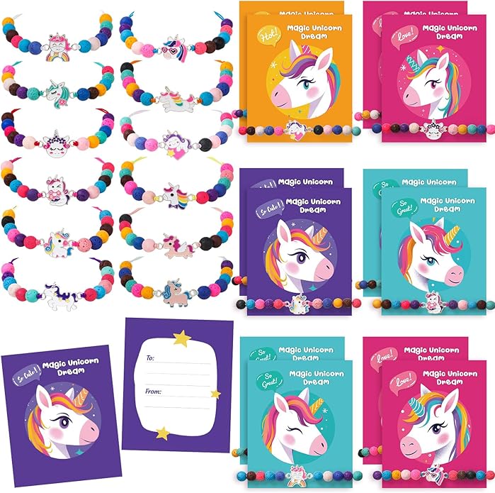 12 Pcs Cute Unicorn Bracelets for Girls, Kids Friendship Jewelry, Dress Up Toddler Pretend Play Jewelry, Girl Party Favors, Kindergarten Graduation Student Gifts for Ages 3+