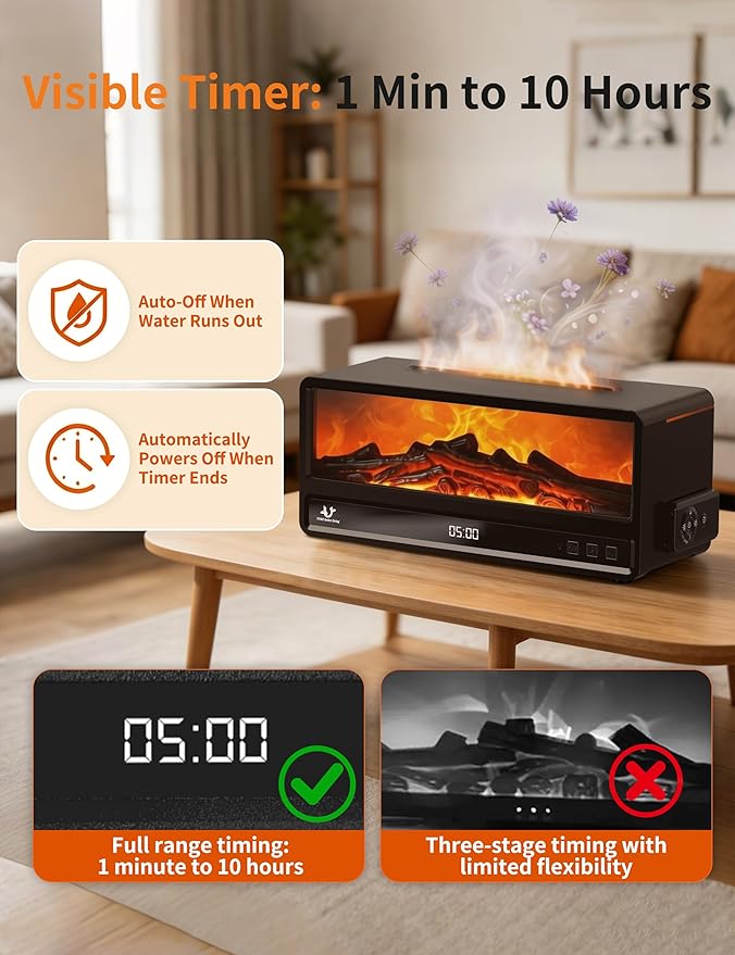 Essential Oil Diffuser for Bedroom, 250ml Aromatherapy Diffuser with Flame Effect, Remote Control, 7 Color LED Lights, Quiet Mist for Home Office and Living Room (Black)