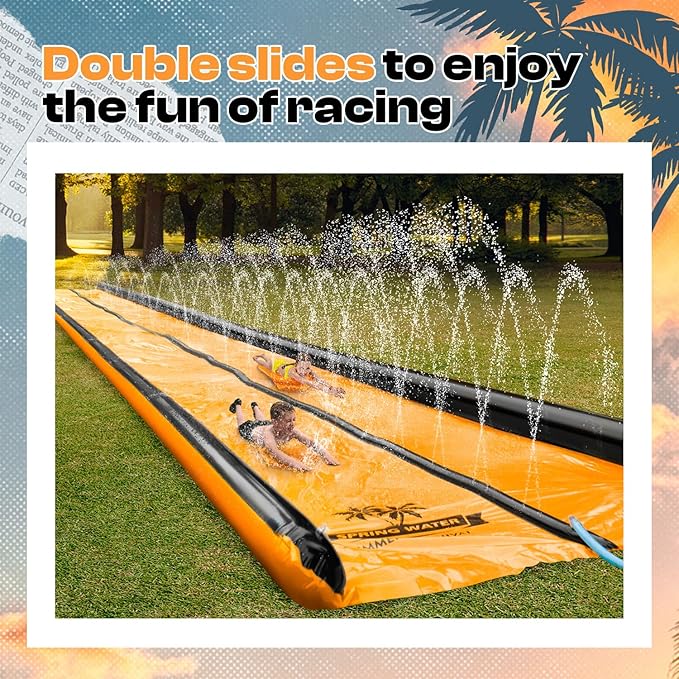 Slip and Water Slide for Kids and Adults Extra Long Water Slides for Backyard Build in Sprinkler with Two Bodyboards Heavy Duty Summer Outdoor Backyard Water Toys