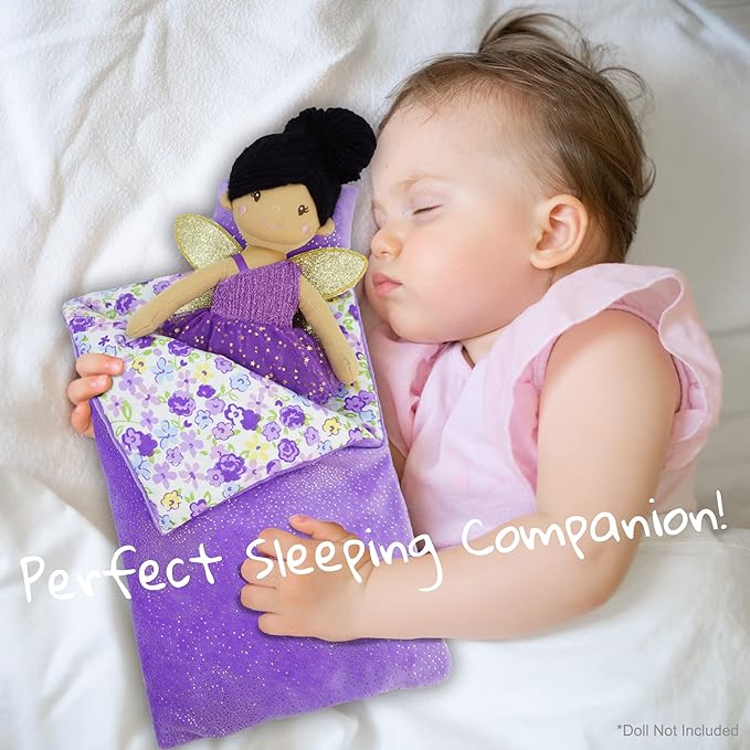 June Garden Cozy Dream Reversible Doll Sleeping Bag - 2-Piece Playset Doll Accessory with Pillow - Fits 18" American Girl Dolls - Gifts for Girls 2 3 4 Year Old