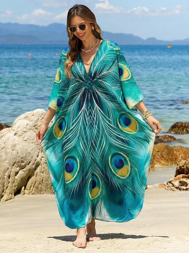 Mumu Dresses for Women Plus Size, Bohemian Kaftan Beach Cover Up Long Maxi Nightgown Soft Loungewear