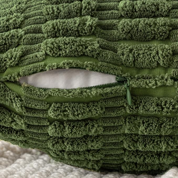 MIULEE Corduroy Decorative Throw Pillow Covers 20x20 Moss Green Pack of 2 | Soft Boho Striped Pillow Covers Modern Farmhouse Home Decor For Sofa Living Room Couch Bed