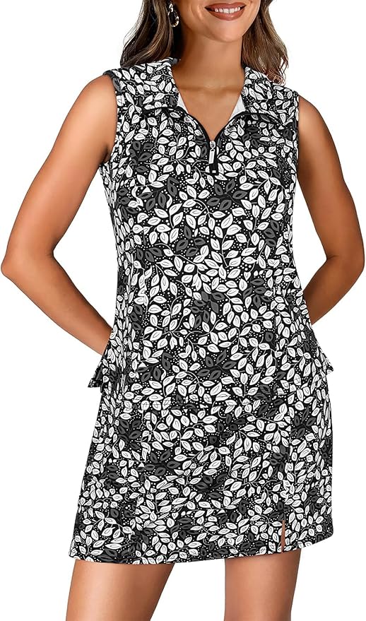 Koscacy Women's Tennis Skort Set Zip Up Tank Top 2 Piece Summer Outfit