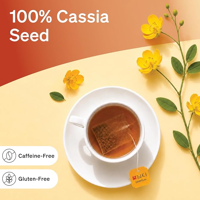 Damtuh Cassia Seed Tea – Traditional Korean Herbal Tea, Smooth & Caffeine-Free, 40 Tea Bags (1.2g each, Pack of 2)