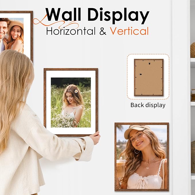 FIXSMITH 11x14 Picture Frame 2 Pack, Rustic Brown Photo Frame with HD Plexiglass, Display Pictures 8x10 with Mat or 11x14 Without Mat, Rustic Brown Picture Frames Collage Wall Decor, Gallary Wall Frame