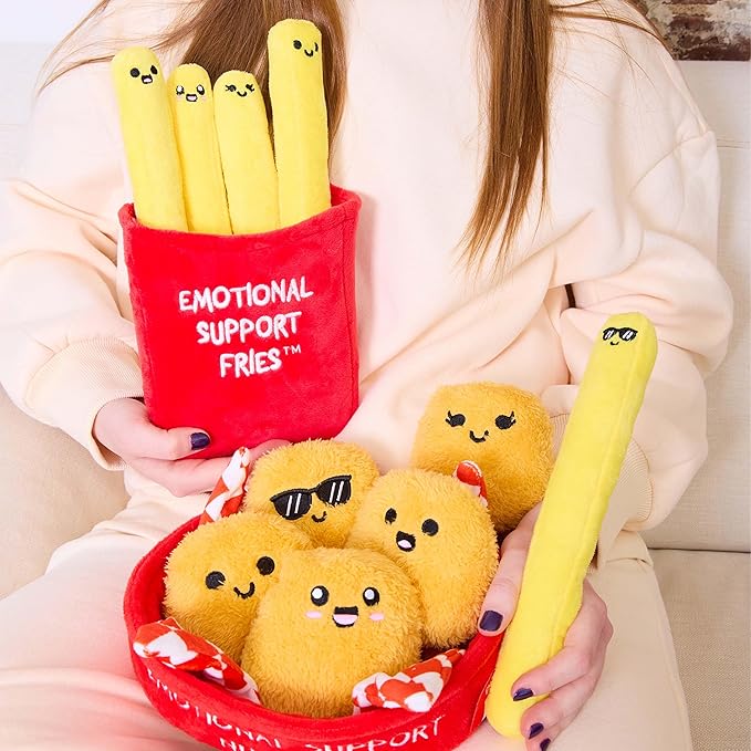 Emotional Support Fries by Relatable, Cuddly Stuffed Animals and Plush Squishy Toys, Cozy Fall Gifts and Trick or Treat Toys for Loved Ones of All Ages, Includes 5 Plushies with Carrying Basket