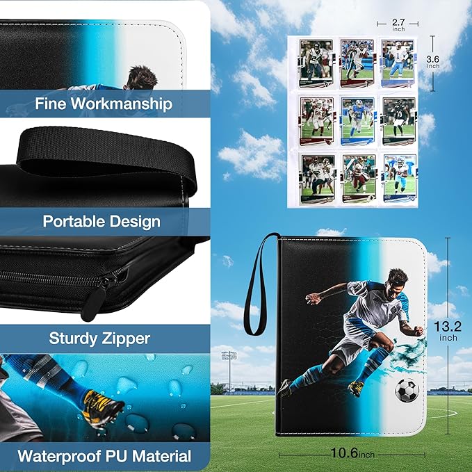 RONMONG Soccer Card Binder,2025-2026 Sports Trading Card with Sleeves Holder Album,990 Pockets Soccer Card Holder Sheets Display Storage Protectors for Collectors Boys and Girls Gift