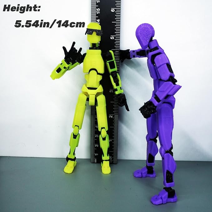 Pre-Assemly 3D Printed 5.54'' Stick 13 Action Figure, Multi-Jointed Tian13, Articulated T13 Desktop Decoration,12 in 1 Accessories, Best Birthday Festival Gift (Transparent)