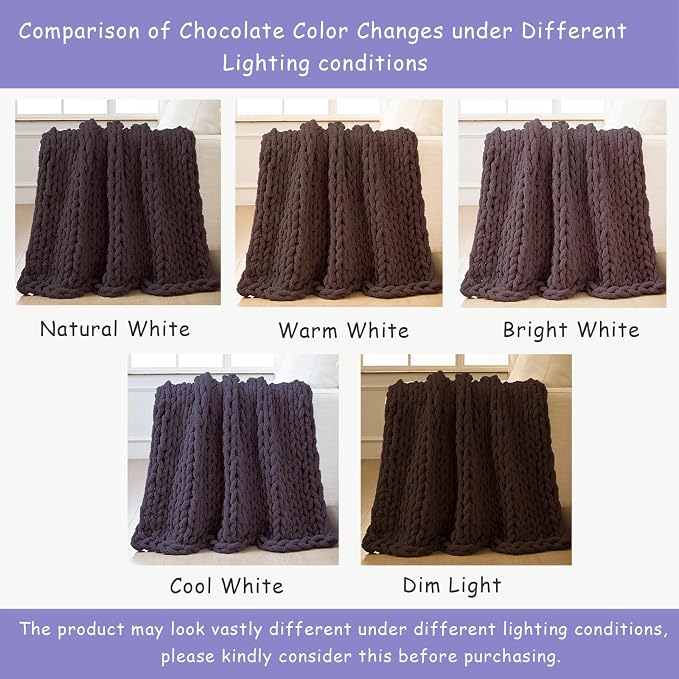Bigacogo Chunky Knit Throw Blanket for Couch, 51x63 inches, Chocolate | Hand Knit with Jumbo Chenille, Soft Breathable Cable Knit for Sofa Bed Living Room, Machine Washable, Gift for Mom Friend