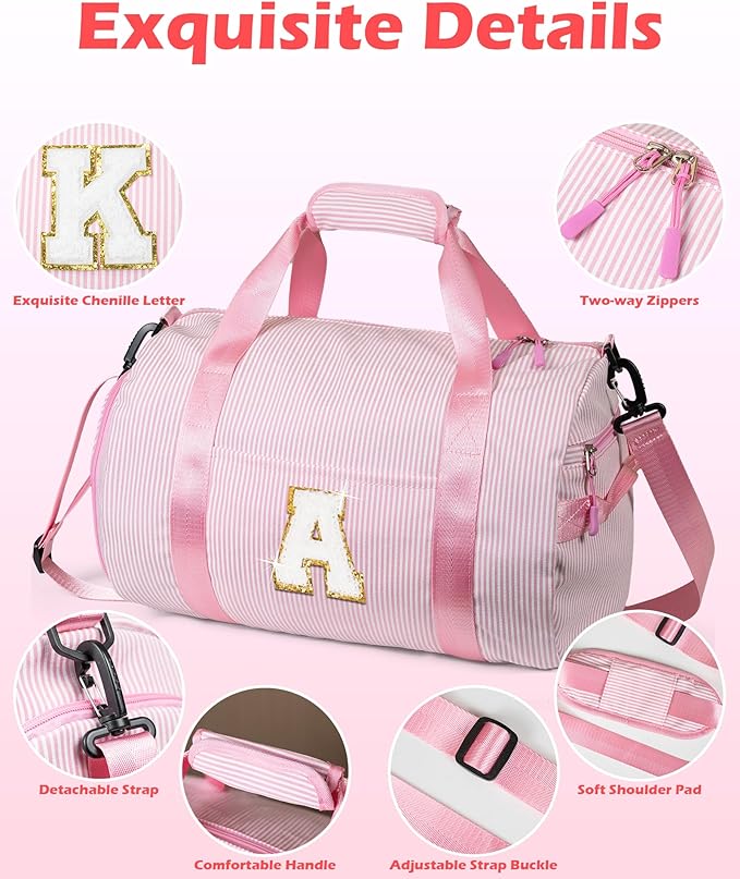 Dance Recital Gifts, Girls Travel Duffle Bag, Kids Initial Overnight Bags with Shoe Compartment, Personalized Weekender Bag with Makeup Pouch, Gift for 5 6 7 8 9 10 Year Old Kid (Letter G)
