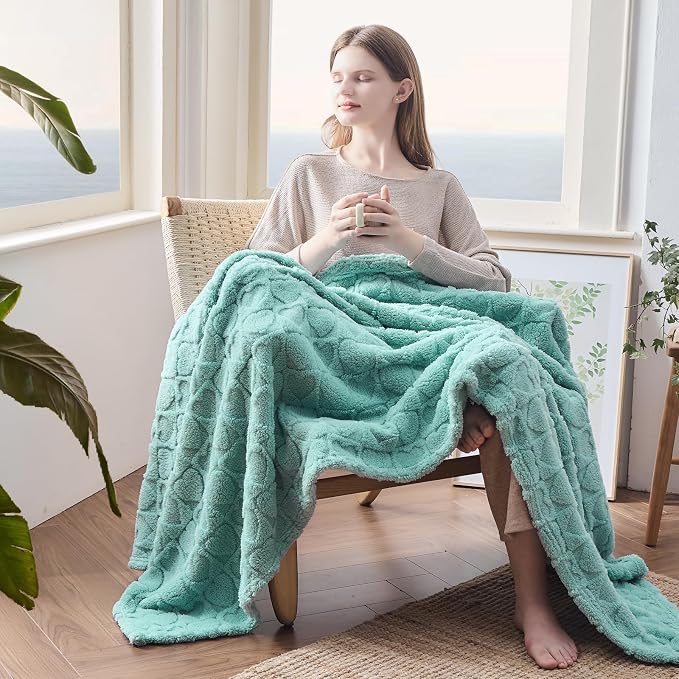 NEWCOSPLAY 3D Heart Checkered Flannel Throw Blanket, Sage Green, 50"x70" | Super Soft Cute Lightweight Decorative Premium Silky Fleece Blanket for Couch Sofa Bed, Gift for Women Men, All Season Use