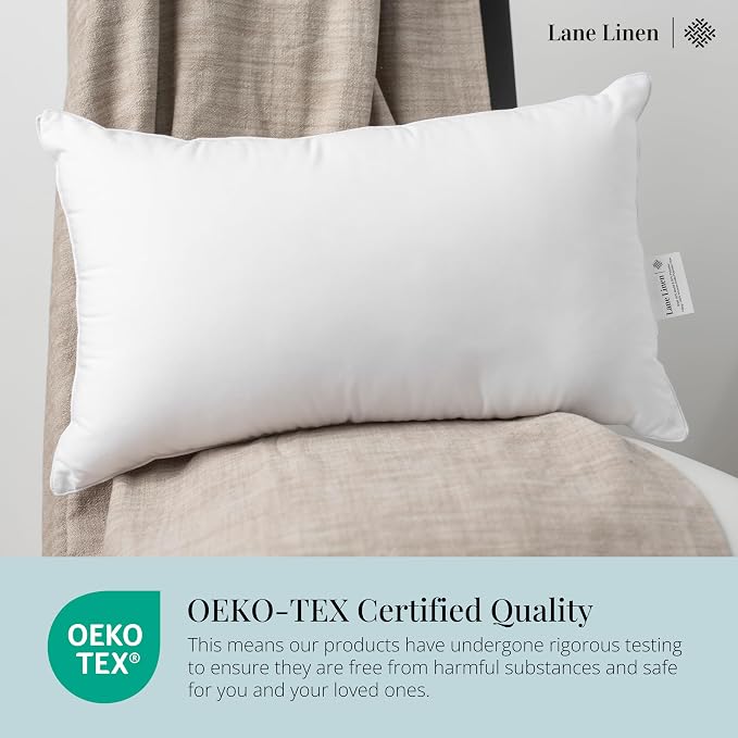 LANE LINEN 12x20 Throw Pillow Inserts Set of 4, Oblong, Fluffy - White | Traditional Solid Pillow Inserts For Lumbar Back Support - Indoor Home Decor Use, Fluffy Down Alternative Fill, Vacuum Packed