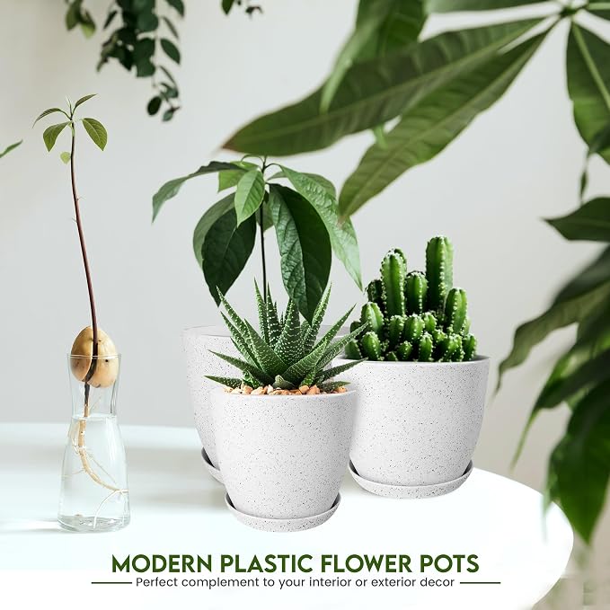 Plant Pots Indoor with Drainage 5 Pack Multi-Size Planters Set Spotty Grey | Drainage holes included Multiple sizes 7/6.6/6/5.3/4.8 In Indoor plants and flowers Durable plastic construction