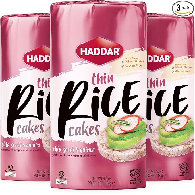 Haddar Multigrain Chia Seeds & Quinoa Rice Cakes, 4.2oz (3 Pack) | All Natural, Gluten Free, Vegan, Non GMO, Low Fat, Low Calorie, Zero Sugar