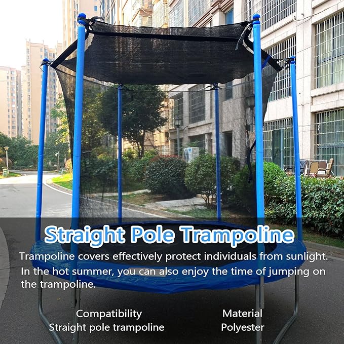 Trampoline Shade Cover, Trampoline Cover for 8FT 10FT 12FT 14FT 16FT Straight Pole Round Trampoline Sun Protection, Easy to Install,for Backyard Playground (10FT 8 Poles)