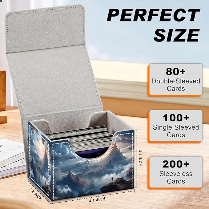 DEGDFSGR for TCG MTG Card Game Storage Box Organizer Trading Card Case Commander Deck Box Magnetic Closure Creative Pattern Up to 200 Cards, High Mountains Sea Of Clouds