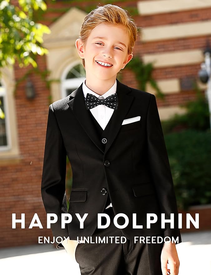 Happy Dolphin Boys Suit Set Modern Fit Kids Suits Adjustable Waist Boys Wedding Outfit for Boy Communion Suits for Boys