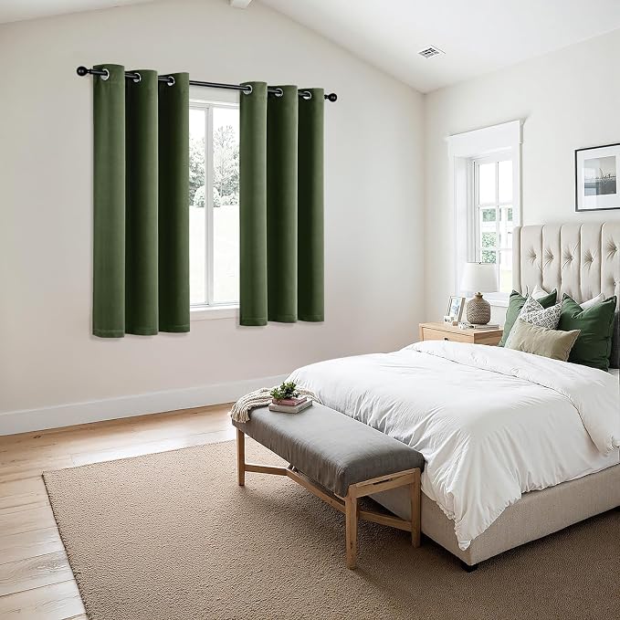 MIULEE Blackout Curtains for Bedroom 2 Panels 34 x 63 Inch Long Olive Green | Thermal Insulated, Living Room Darkening Grommet Drapes, Noise Reducing, Light Blocking Window Treatments