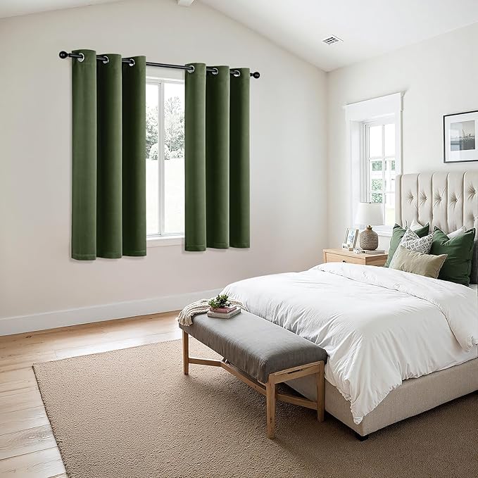 MIULEE Blackout Curtains for Bedroom 2 Panels 34 x 54 Inch Long Olive Green | Thermal Insulated, Living Room Darkening Grommet Drapes, Noise Reducing, Light Blocking Window Treatments