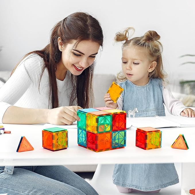 FNJO Magnetic Tiles, 64 PCS Magnetic Building Blocks, Magnets Building Set, STEM Toys for Kids Boys and Girls Creative and Inspirational