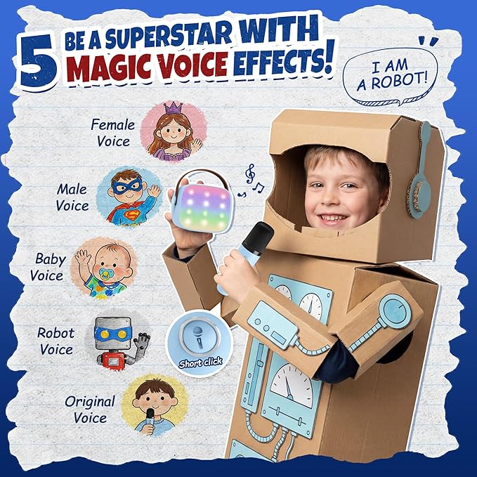 Karaoke Machine for Kids, Portable Mini Speaker with 2 Wireless Microphones, 2026 Top Birthday Toys Gifts for Boys Girls 3, 4, 5, 6, 7, 8, 9, 10, 11, 12+ Years Old Grandkids Family Party (Blue)