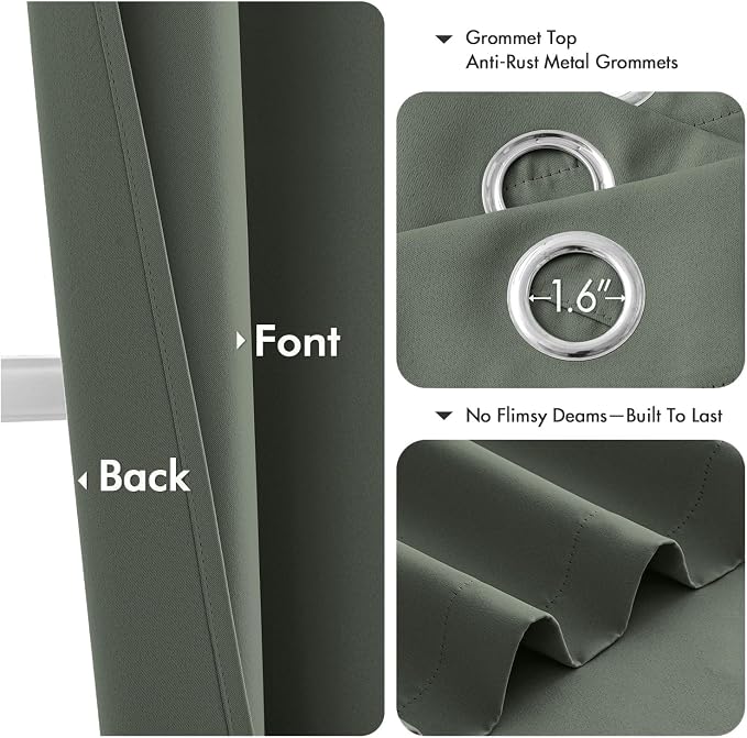 MIULEE Blackout Curtains for Bedroom 2 Panel 40 x 45 Inch Long Dark Mallard | Thermal Insulated, Living Room Darkening Grommet Drapes, Noise Reducing, Light Blocking Window Treatments