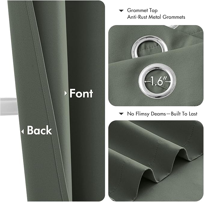 MIULEE Blackout Curtains for Bedroom 2 Panel 40 x 72 Inch Long Dark Mallard | Thermal Insulated, Living Room Darkening Grommet Drapes, Noise Reducing, Light Blocking Window Treatments