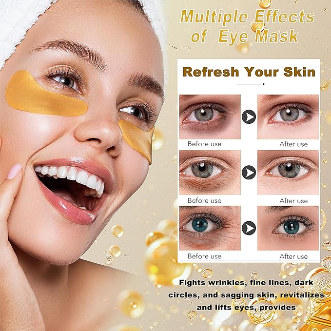 32 Pairs Eye Masks & Lip Mask, 24K Crystal Gel Collagen Under Eye Patches for Puffy Eyes, Dark Circles, Moisturizing Pink Lip, Reduce Fine Lines, Remove Lip Dead Skin, Mothers Day Gifts Bulk
