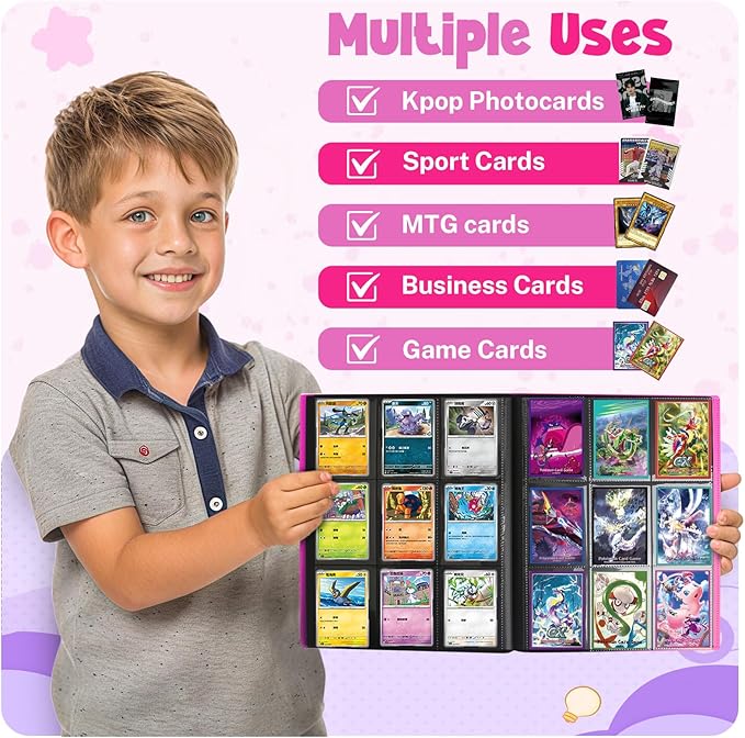 Card Binder, 9 Pocket Trading Card Album Folder,20 Pages, 360 Card Capacity Sports Card Binder, Premium Card Binders Compatible with MTG, TCG, Baseball Cards (Rose Red)