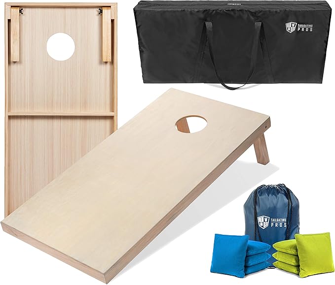Tailgating Pros Cornhole Boards - 4'x2' & 3'x2' Cornhole Game w/Carrying Case & Set of 8 Corn Hole Bags - 150+ Color Combos! Optional LED Lights