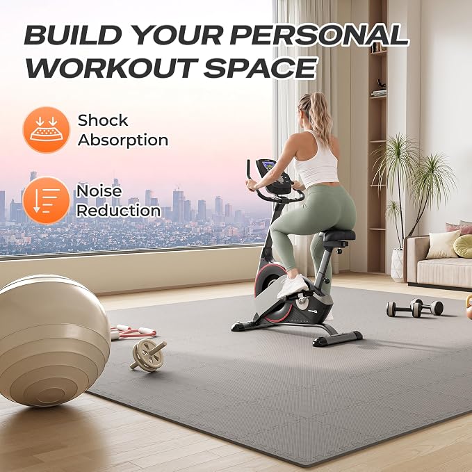 SUPERJARE Gym Floor Mats, EVA Foam Puzzle Exercise Mats, Interlocking Floor Mats, Cushioned Foam Floor Tiles, Gym Flooring Workout Mat for Home Gym, Playroom, Garage, 12.6"x12.6"x0.4"