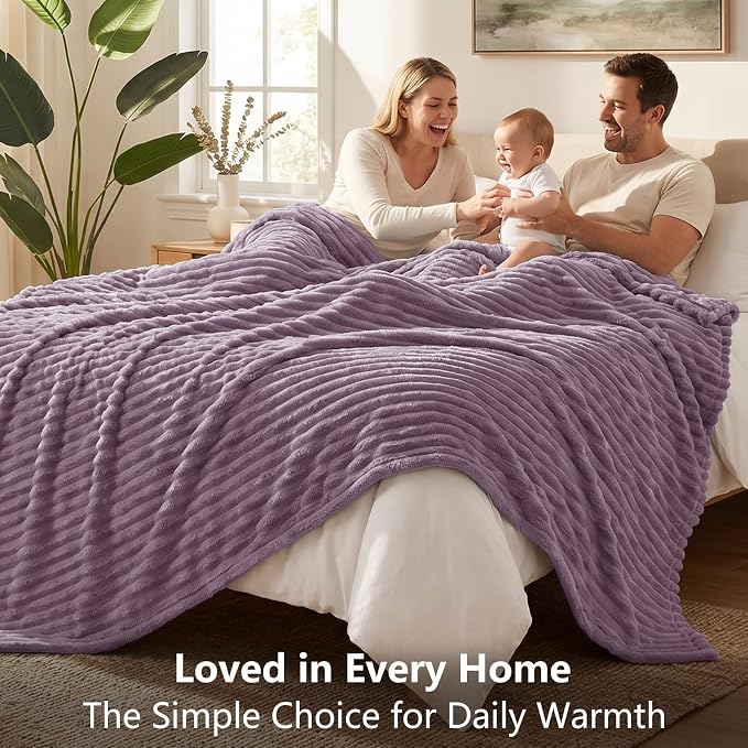 Dusty Purple Twin Blanket for Bed & Couch, 60 x 80 Inch | 300GSM Ribbed Fleece Blanket, Soft, Cozy & Lightweight, OEKO-TEX Certified, All-Season Use for Travel, Dorm & Home Decor