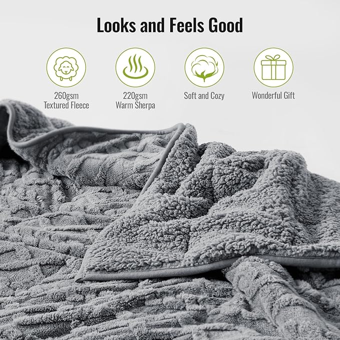 Uttermara Jacquard Weighted Blankets for Adults Queen Size 20lbs, Dual-Sided Soft Sherpa Heavy Blanket, Thick Blanket Throw for Sleeping, 60 x 80 Inches, Light Grey