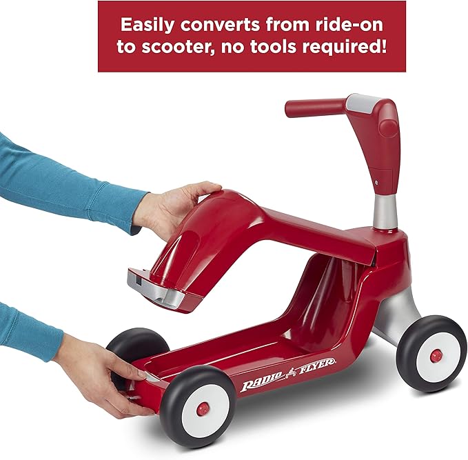 Radio Flyer Scoot 2 Scooter, Red, for Kids Ages 1-4, Ride On Toy or 4-Wheel Kids Scooter, Durable Wheels and Frame, Converts Easily with Flip Deck, Toddler Ride On Toys