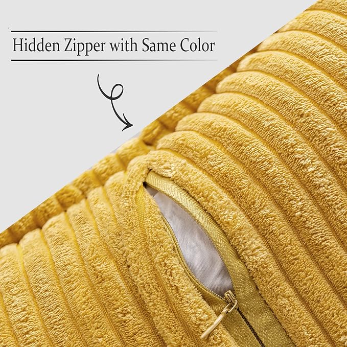 MIULEE Decorative Throw Pillow Covers for Couch 20x20 Inch Mustard Yellow | Boho Broadside Striped Patchwork Pillow Covers, Soft Corduroy Cushion Cases, For Sofa Bed Livingroom Home Decor
