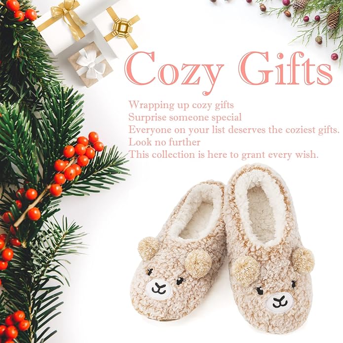 Cute Animal House Slippers, Warm Fuzzy Slipper Socks with Grippers Non Slip, Cozy Funny Gifts
