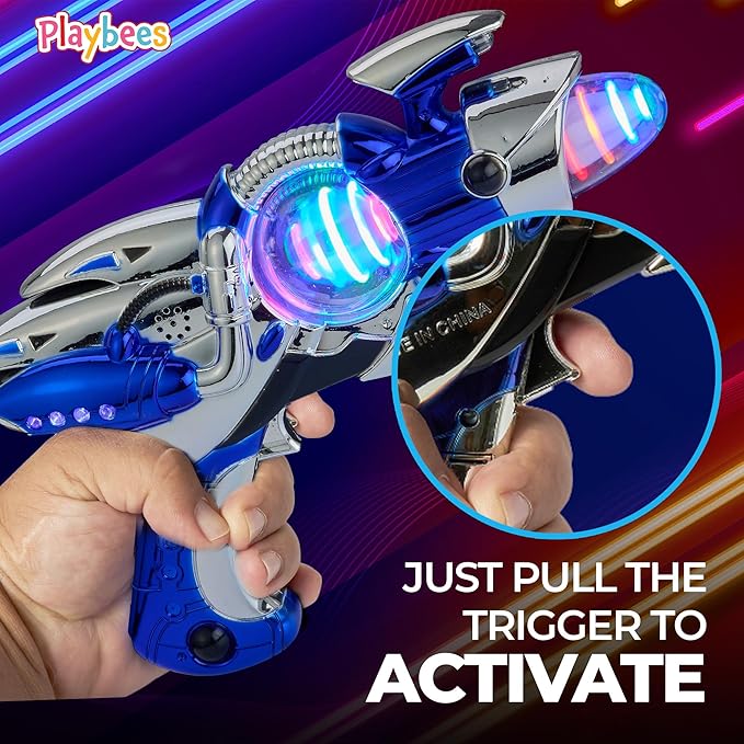 Light-Up Noise Blaster - Red & Blue 2 Pack - 11.5 Inches - Super Spinning Space Sound Effects with Futuristic Power Galaxy Ranger FX for Party Favor, Novelty, Bag Stuffer for Ages 5+