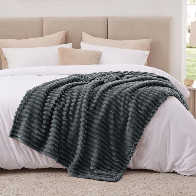 EXQ Home Gentle Soft Fleece Throw Blanket – Cozy Lightweight Blanket for Couch Bed – All-Season Warm Fuzzy Flannel Blanket for Women Mom Her – Gifts for Birthday(50"x60",Charcoal Grey)