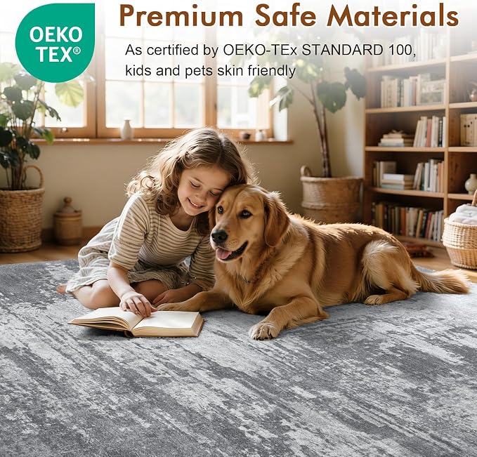 5x7 Ft Area Rugs for Living Room, Soft Non-Slip Washable Rugs Modern Abstract Pattern Carpet for Bedroom Indoor Floor Nursery Home Decor (Grey)