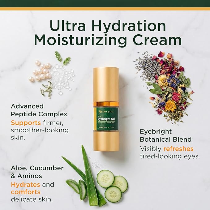 Tree of Life Beauty Anti-Aging Eye Treatment Gel Cream to Hydrate Dark Circles and Reduce Puffiness, Bags and Wrinkles, Luxe Eyebright Gel with Amino Acids