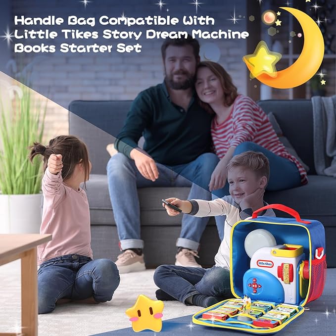Storage Case for Little Tikes Story Dream Machine Books Starter Set, Toys Storage Holder Travel Case for Many Story Collection, Storytime/Little Golden Book Accessories, Blue, 8.6x8.2x5.5