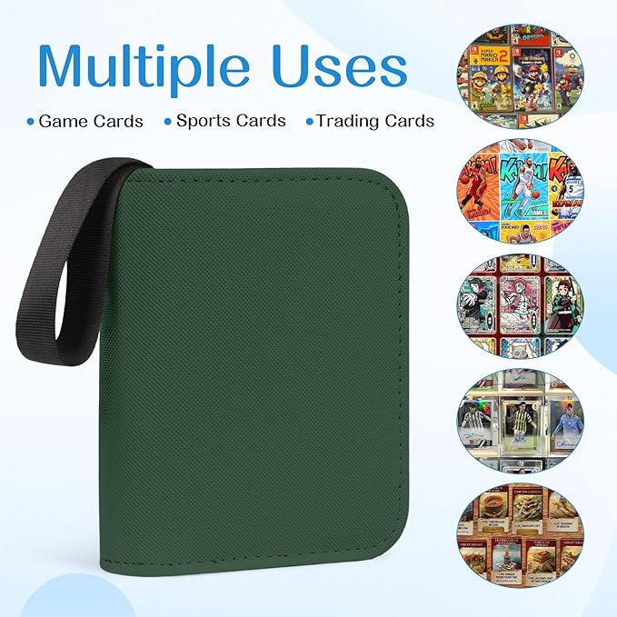 1 Pocket Card Binder–Collectible Trading Card Album,Single Card Holder with 20 Pages,Holds 40 Cards, Side-Loading Mini Binder for TCG,MTG,Sports,Baseball,Football,Small Sports Card Book，Green