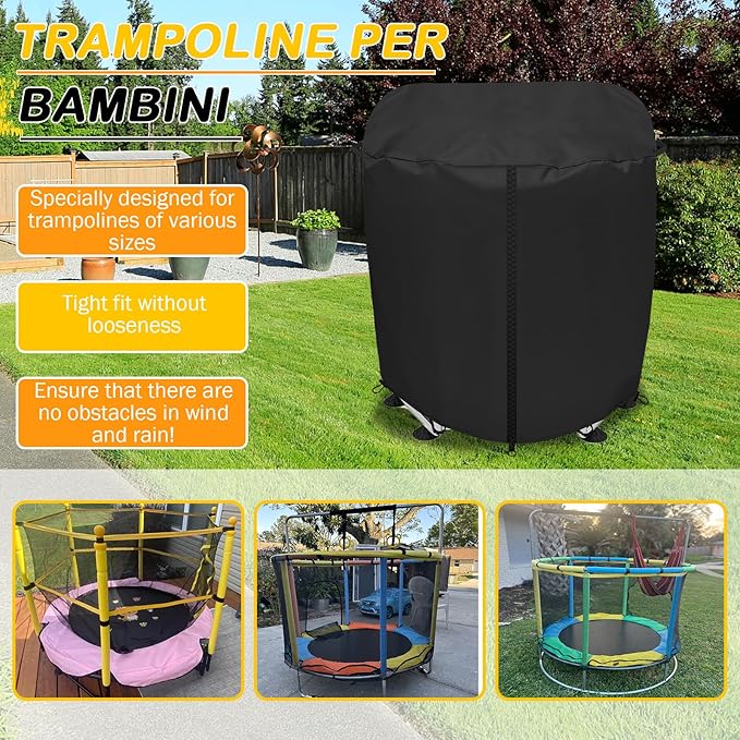Trampoline Cover for 60" Kids Trampoline 100% Waterproof Kids Trampolines Cover Round Heavy Duty 600D Oxford cloth UV resistant Windproof Outdoor Toddler Trampoline Winter Protect Covers (Black）