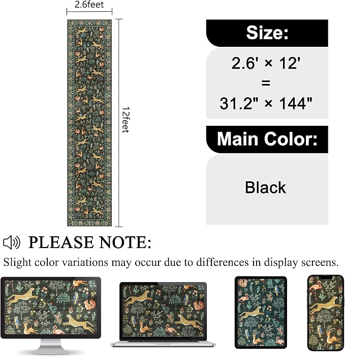 DUKINO 2.6x12 Hallway Runner Rug, Washable Animal Rug Non Slip, Black | Low Pile, Stain Resistant, Soft Indoor Long Carpet Runner for Entryway, Kitchen, Bedroom, Bathroom, Pet Friendly, Ultra-Thin