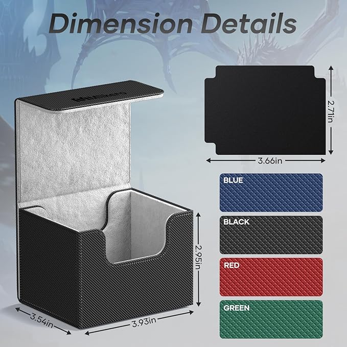 Mlikero Card Deck Box, Commander Deck Box Holds 100+ Double-Sleeved Cards with 2 Dividers, Leather Magnetic Closure Card Box Fit for MTG, TCG (Black)