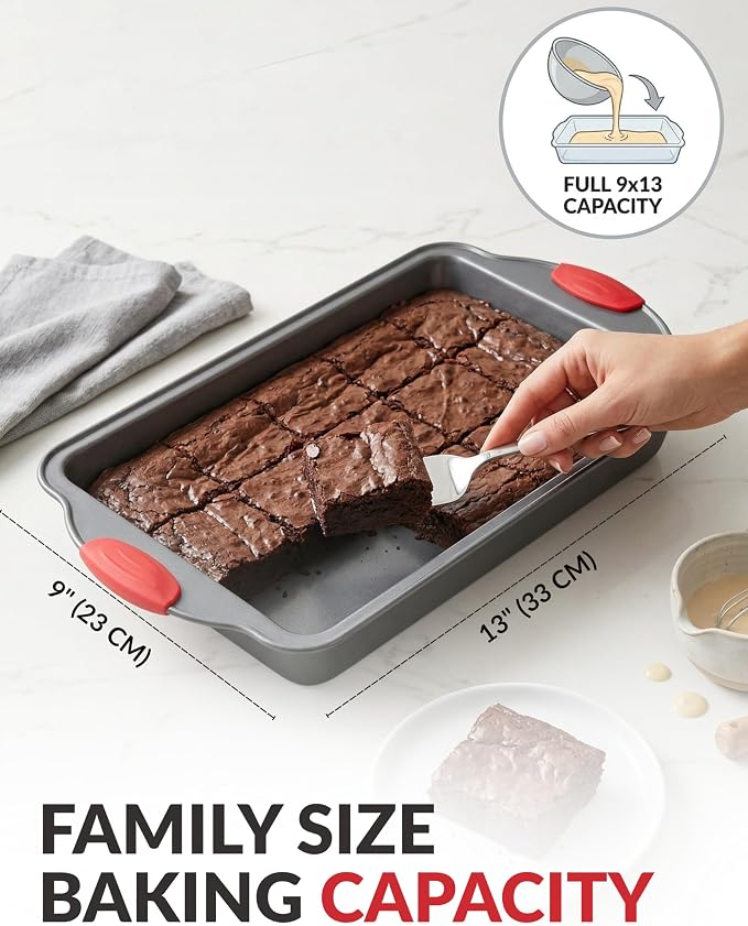 Boxiki Kitchen Non-stick 9x13 Rectangular Cake Pan - Durable Baking Pan for Oven Delights & Sheet Cakes - Non-Toxic, PTFE & PFOA Free