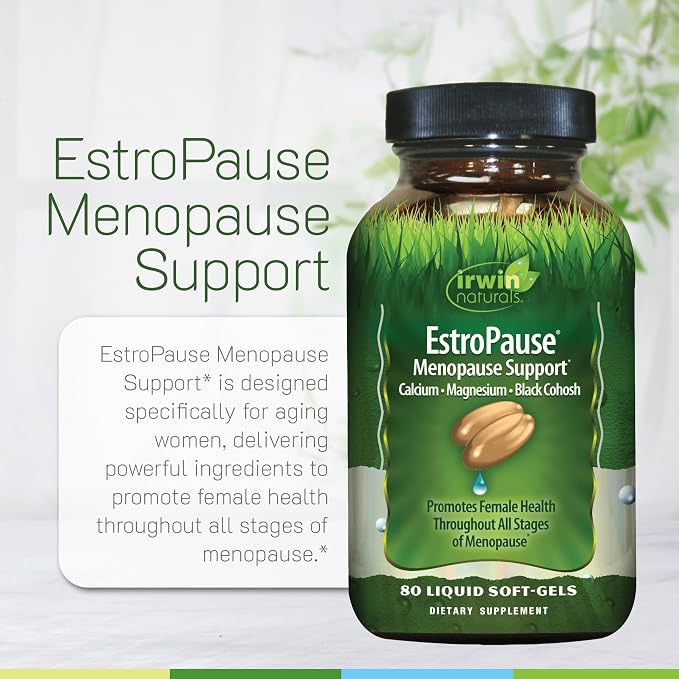 Irwin Naturals EstroPause Menopause Support 80 Liquid Soft-Gels | Gentle Hormonal Balance Formula | Black Cohosh + Calcium & Magnesium | Daily Women's Wellness | 80 Liquid Soft-Gels