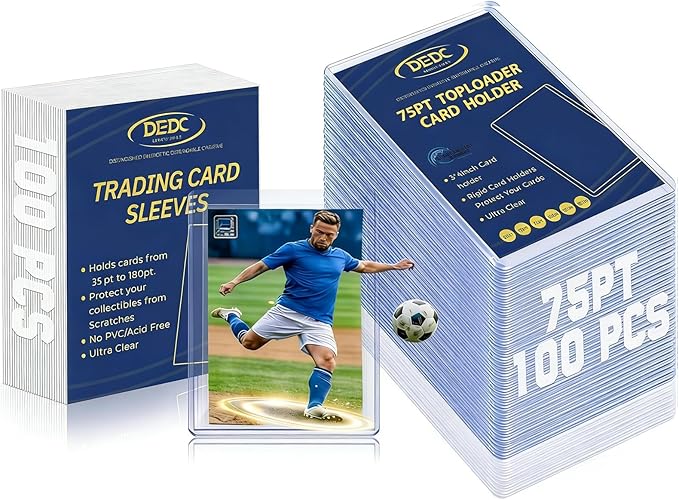 DEDC 75pt Toploader and Penny Sleeves Bundle - 100 Rigid Hard Sleeves & 3" x 4" Acid-Free Soft Card Sleeves for Thick Sports Cards and Memorabilia - Ultra Clear UV Protection Archival Storage